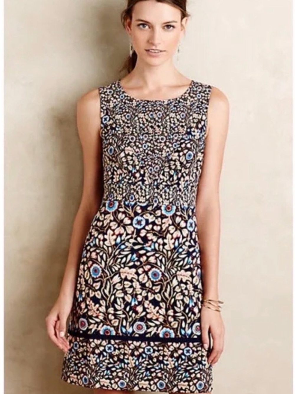 Maeve Navy Floral Patterned Dress with Blue and Cream Accents